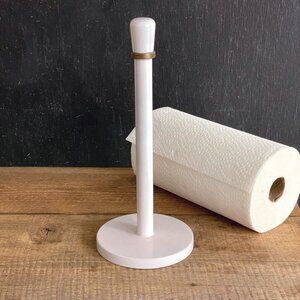 New Retro Paper Towel Holder in white metal with brass accent